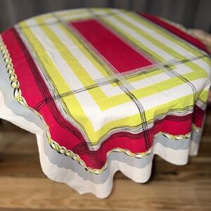 Vintage Cotton Chartreuse and Red Tablecloth.